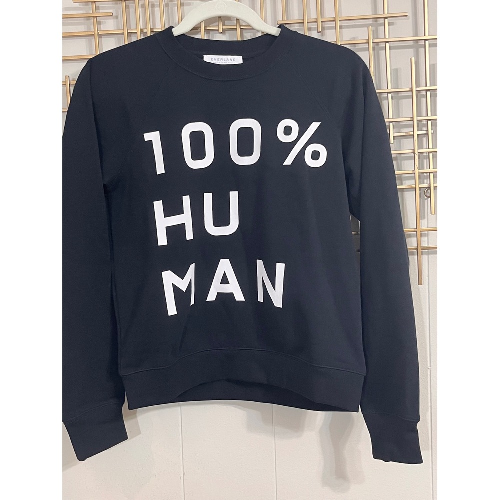 Everlane 100% Human Black Crew Neck Sweatshirt XS Extra Small Cotton - Picture 2 of 5